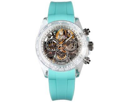 TW Factory Rolex Daytona 40*12.4mm 4802 Movement Mint Green Rubber Strap Transparent Case Luminous Watch